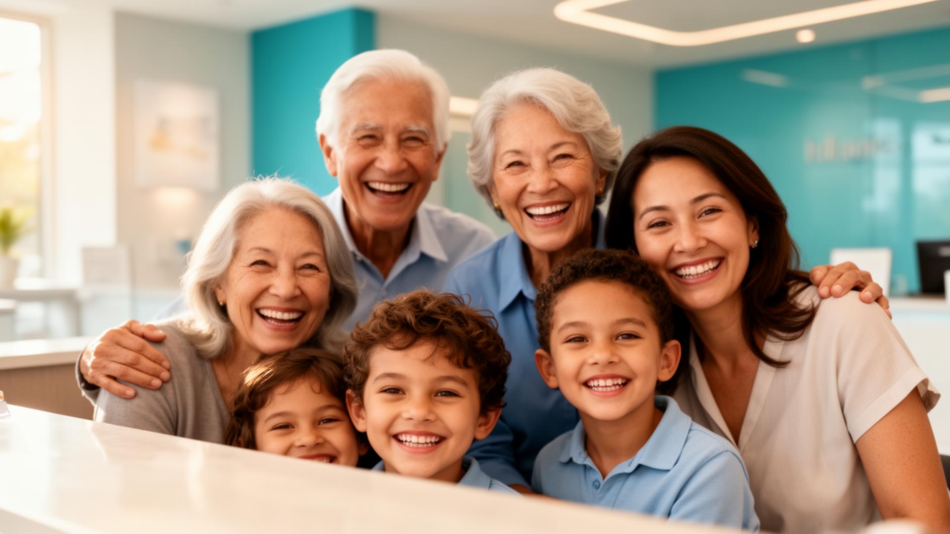 Multi-generational family smiling at Nemetz Dental